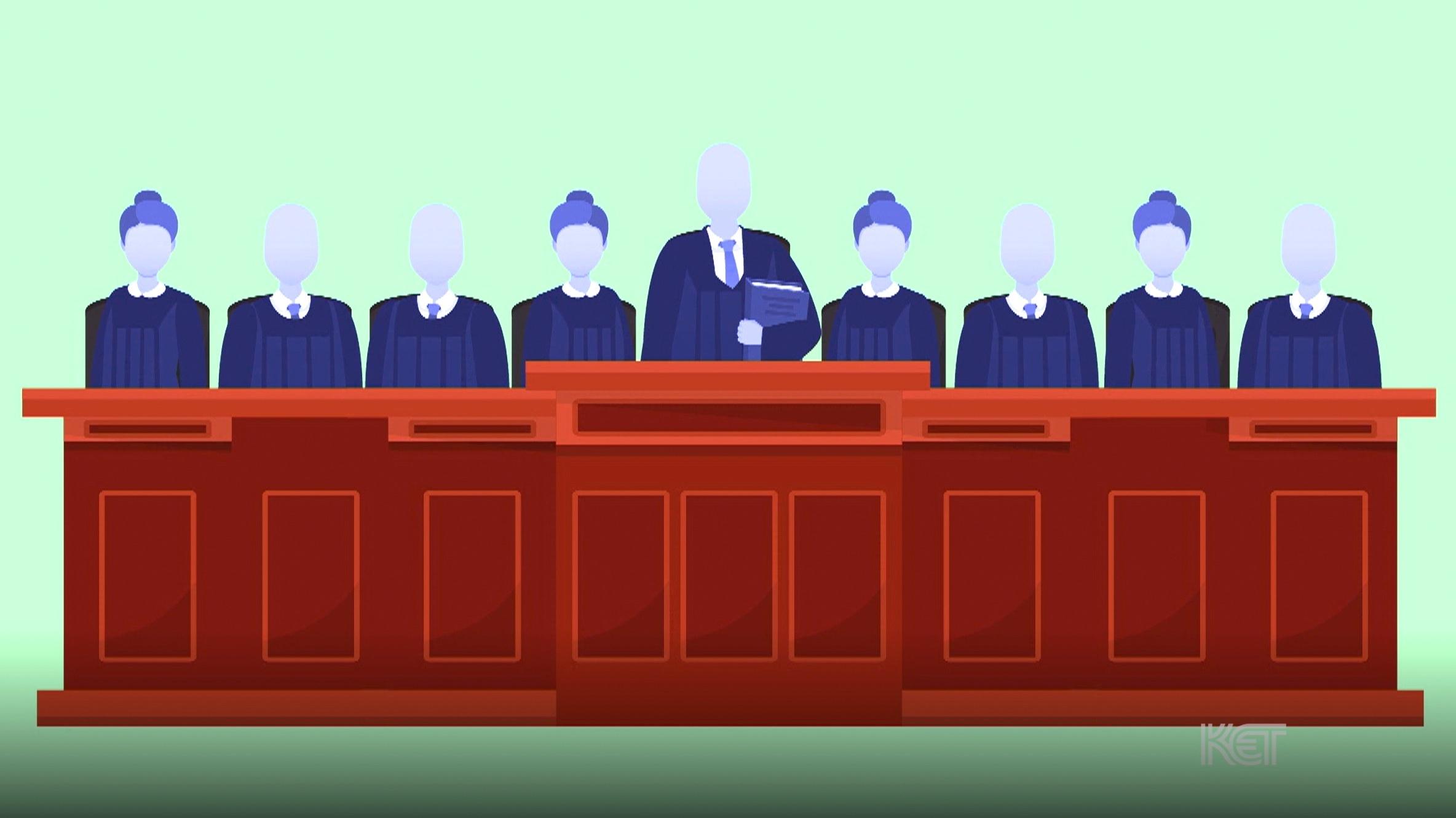 Animated drawing of the Supreme Court. 