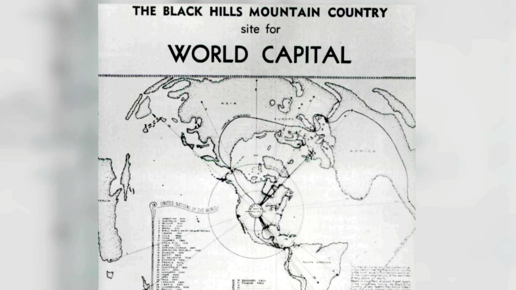 Archival map of the world with the Black Hills highlighted. 