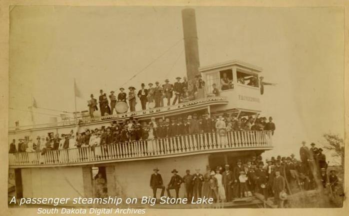 Archival photo of a passenger steamship on Big Stone Lake.  