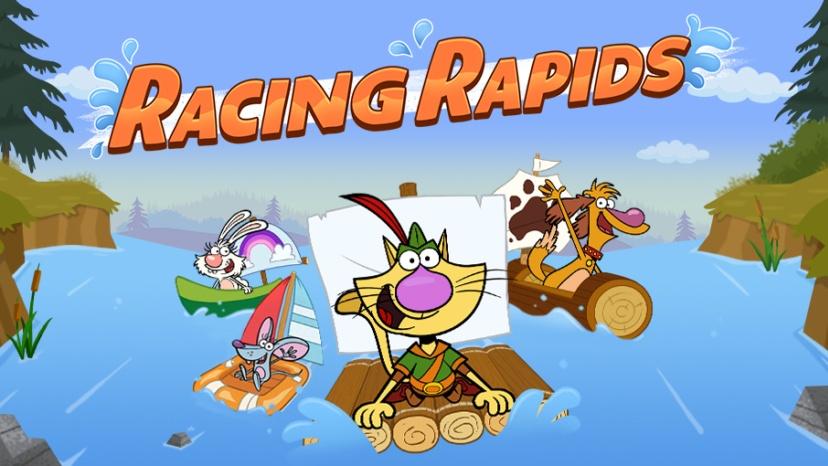 Nature Cat game graphic - Racing Rapids. Nature Cat and his friends are racing down the rapids. 