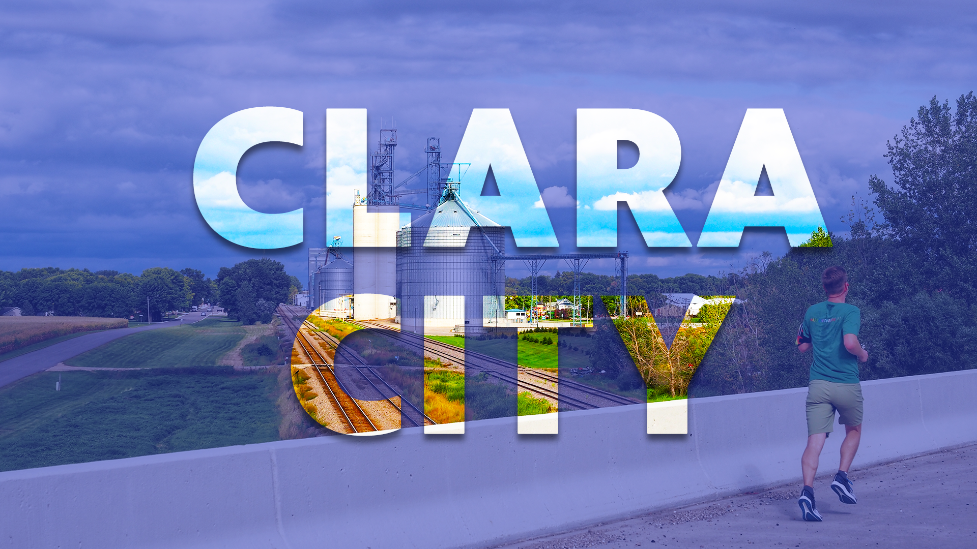 Photo of Mikah Meyer running over a bridge into Clara City.