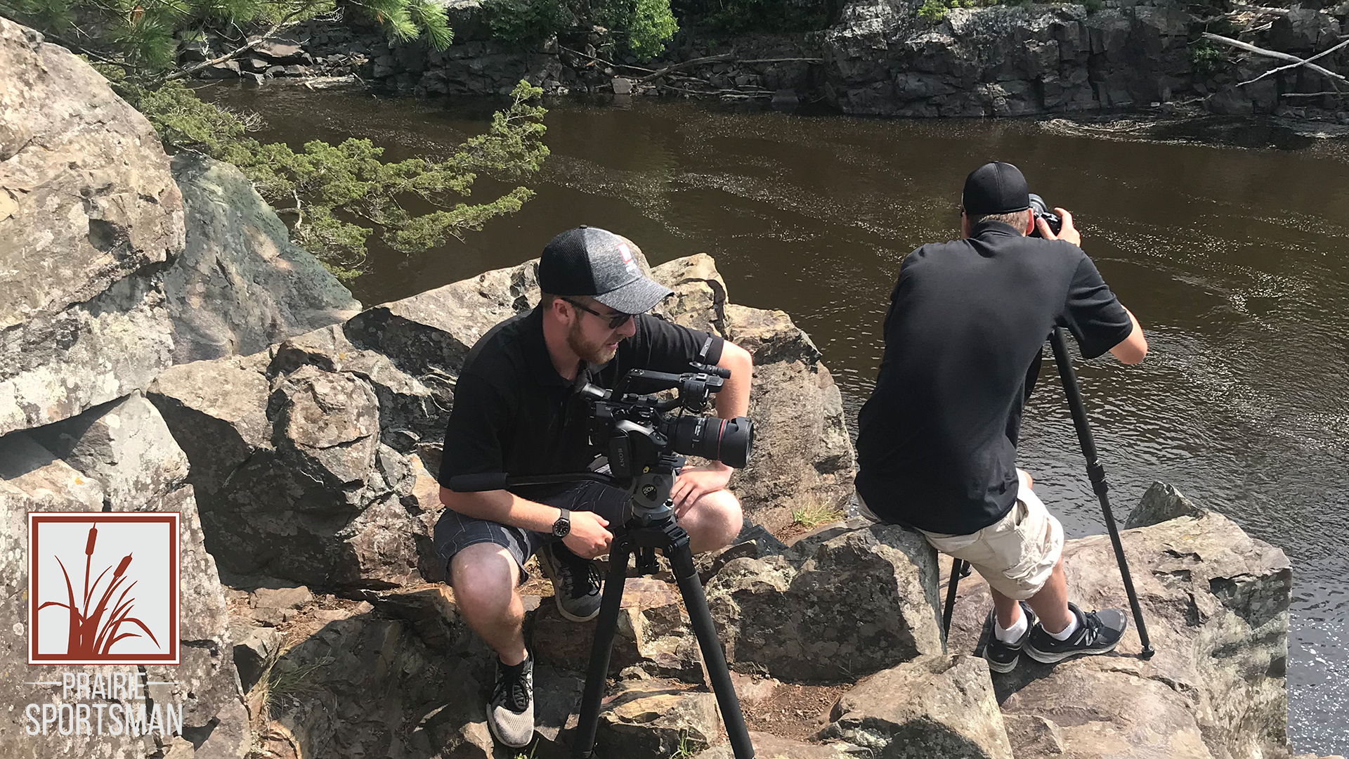 Prairie Sportsman videographers Dylan Curfman (left) and Max Grabow filming from the St. Croix River bluffs near Taylors Falls