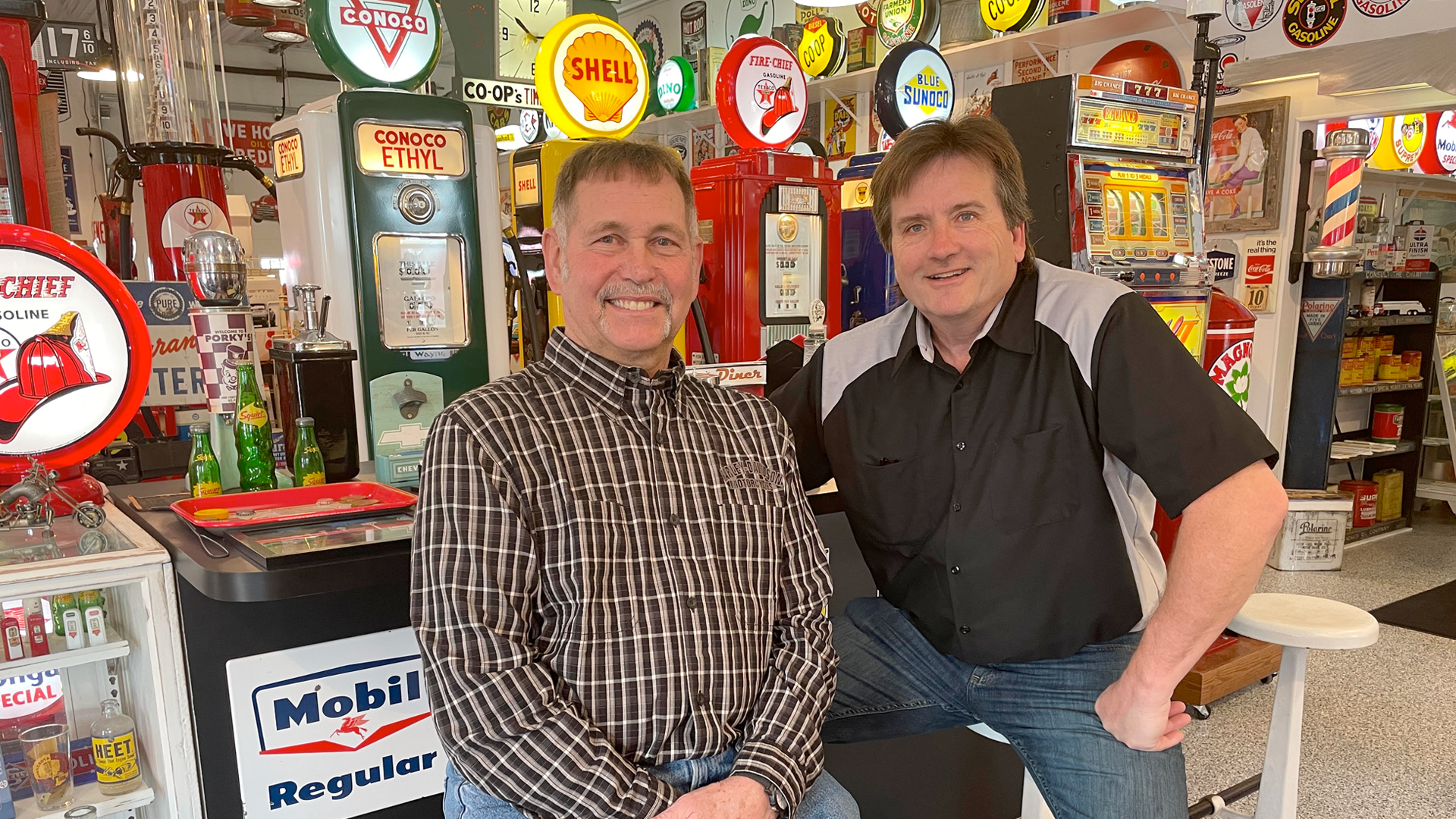 Wally Kill of Morris shares his collection of automotive memorabilia with Pioneer PBS Executive Producer Timothy Hale Bakken in the upcoming WHEELS: Classics and Collections program