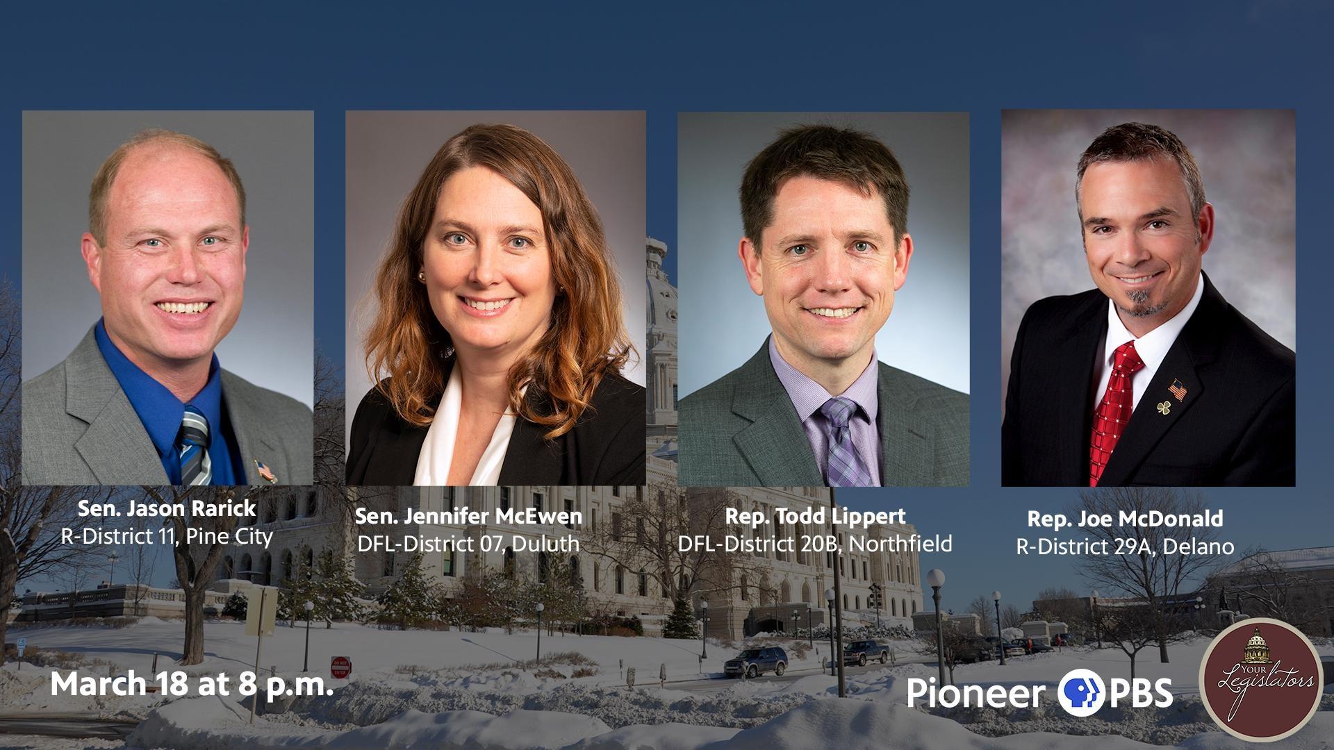 Download a photo of Sen. Jason Rarick (R); Sen. Jennifer McEwen (DFL); Rep. Todd Lippert (DFL).