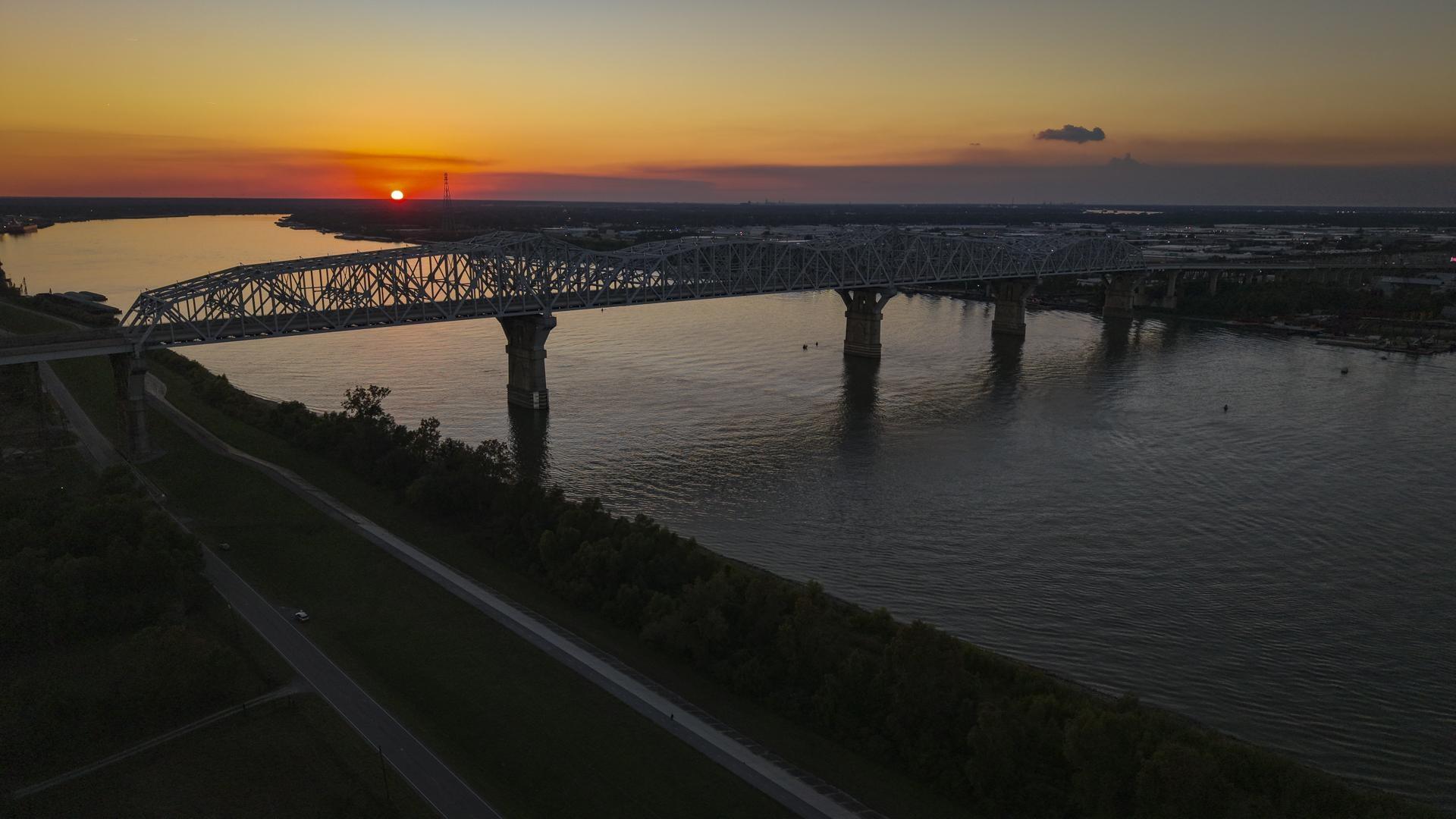 A bridge in Jefferson Parish at sunrise.