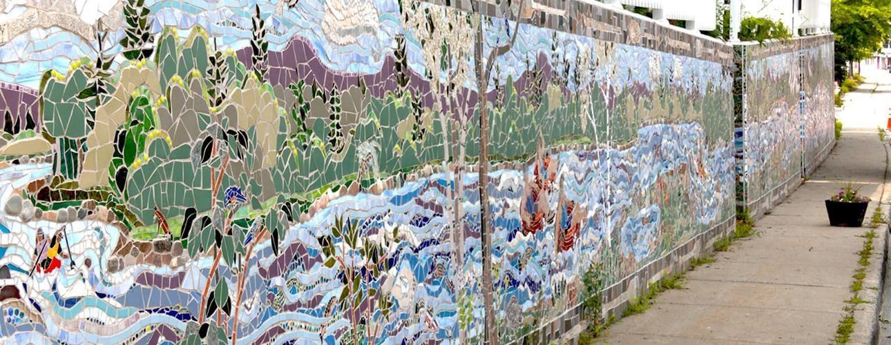 Tile mural along Main Street in North Creek.