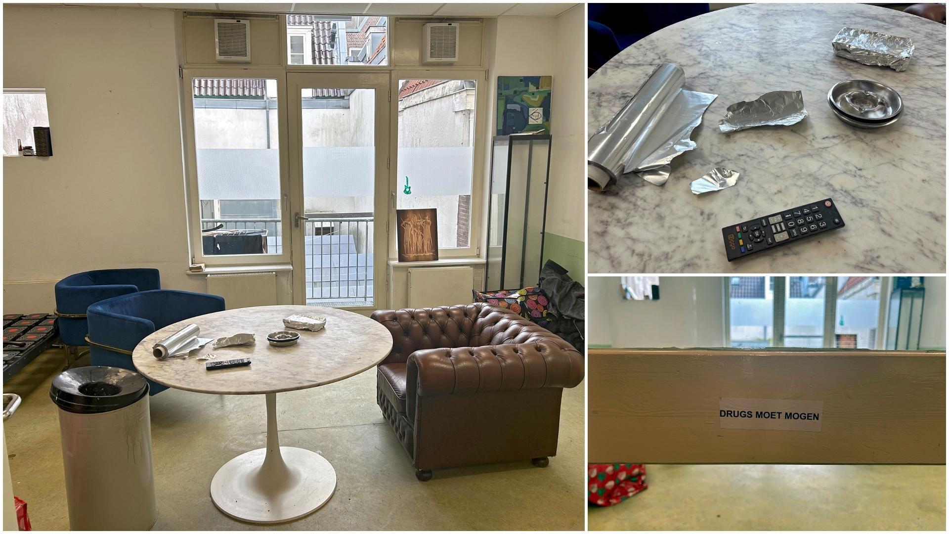 A safe consumption room in Amsterdam on Tuesday, March 11, 2025. The sign translates to “drugs should be allowed.”
