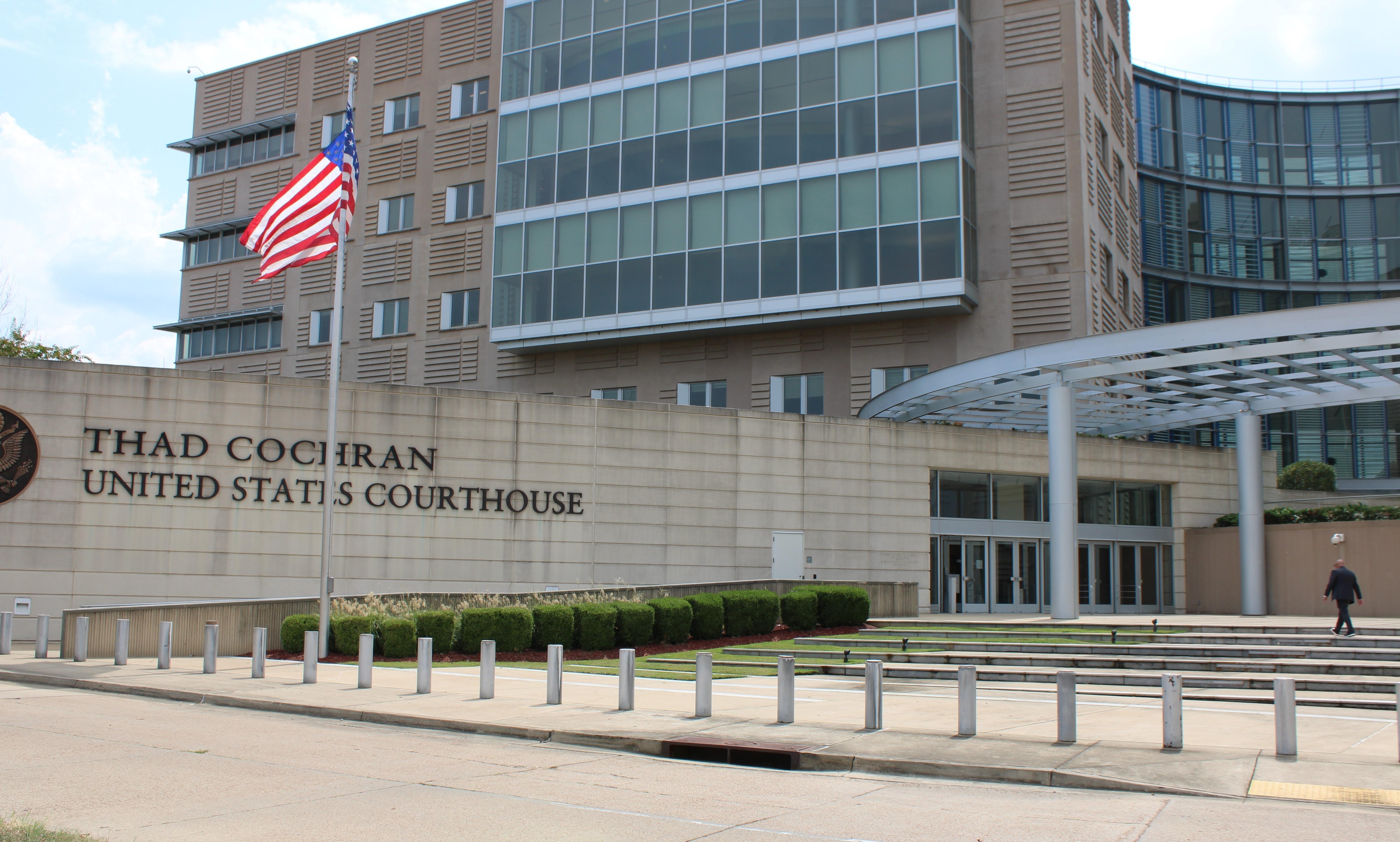 The Thad Cochran federal courthouse is seen in downtown Jackson.