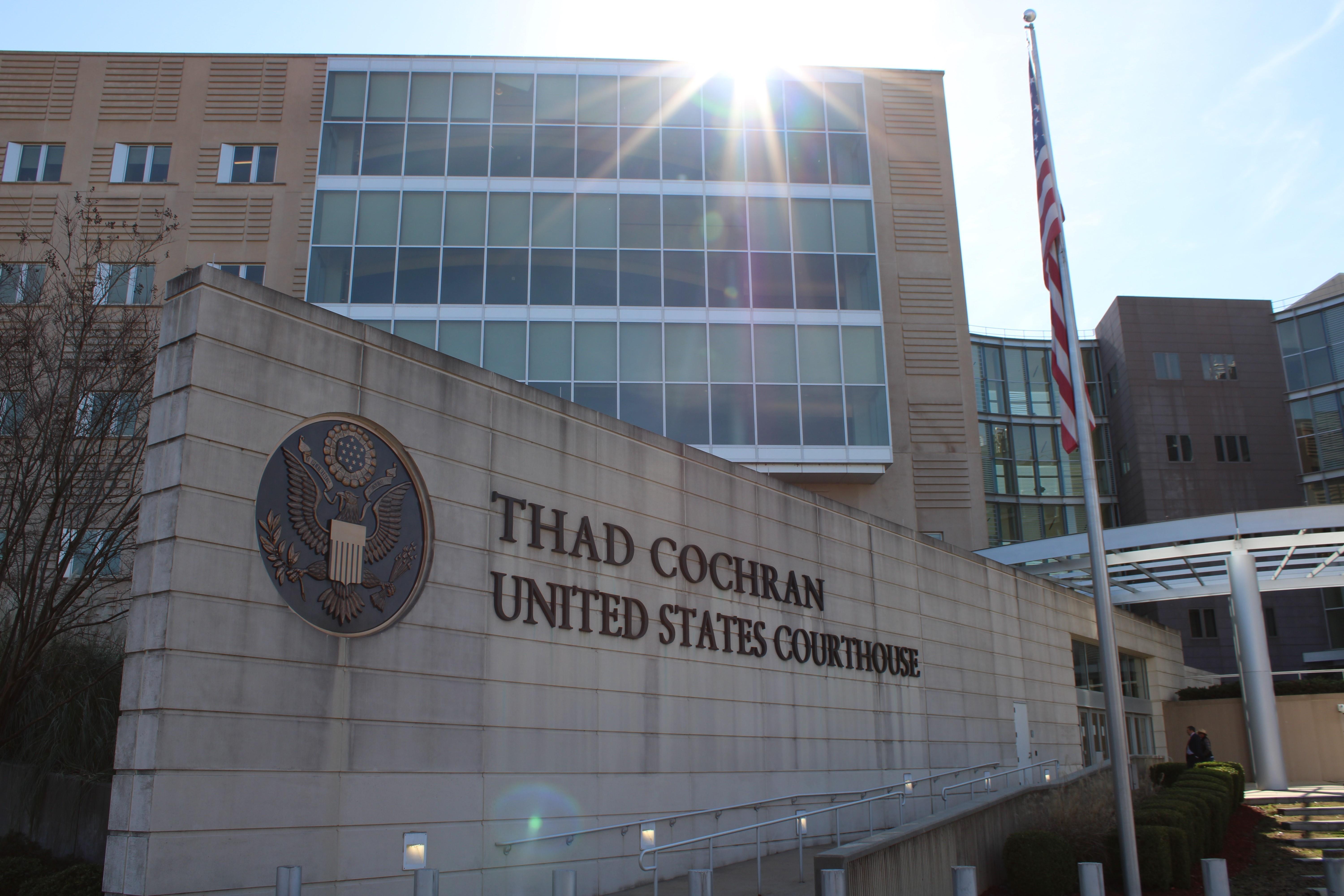 Beth Israel Congregation President Zach Shemper and member Abram Orlansky enter the Thad Cochran courthouse in Jackson January 20, 2026.