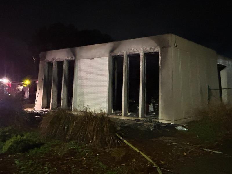 A portion of the Beth Israel Congregation is seen damaged by fire January 10, 2026. 