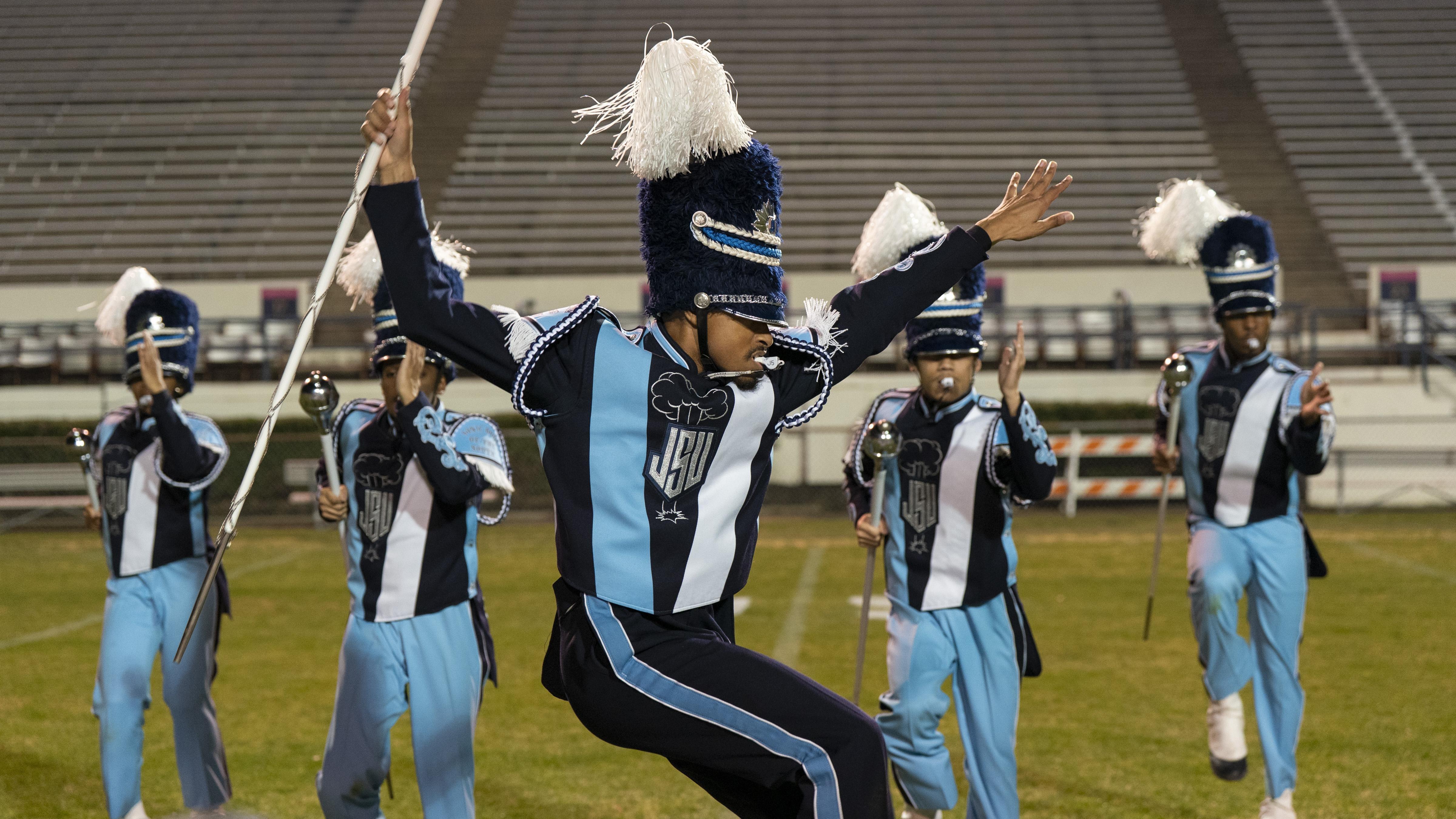 Head Drummajor Desi Banks leads the iconic J-5 during the filming of “MICHAEL CELEBRATES: Legacy, Artistry, Culture.”