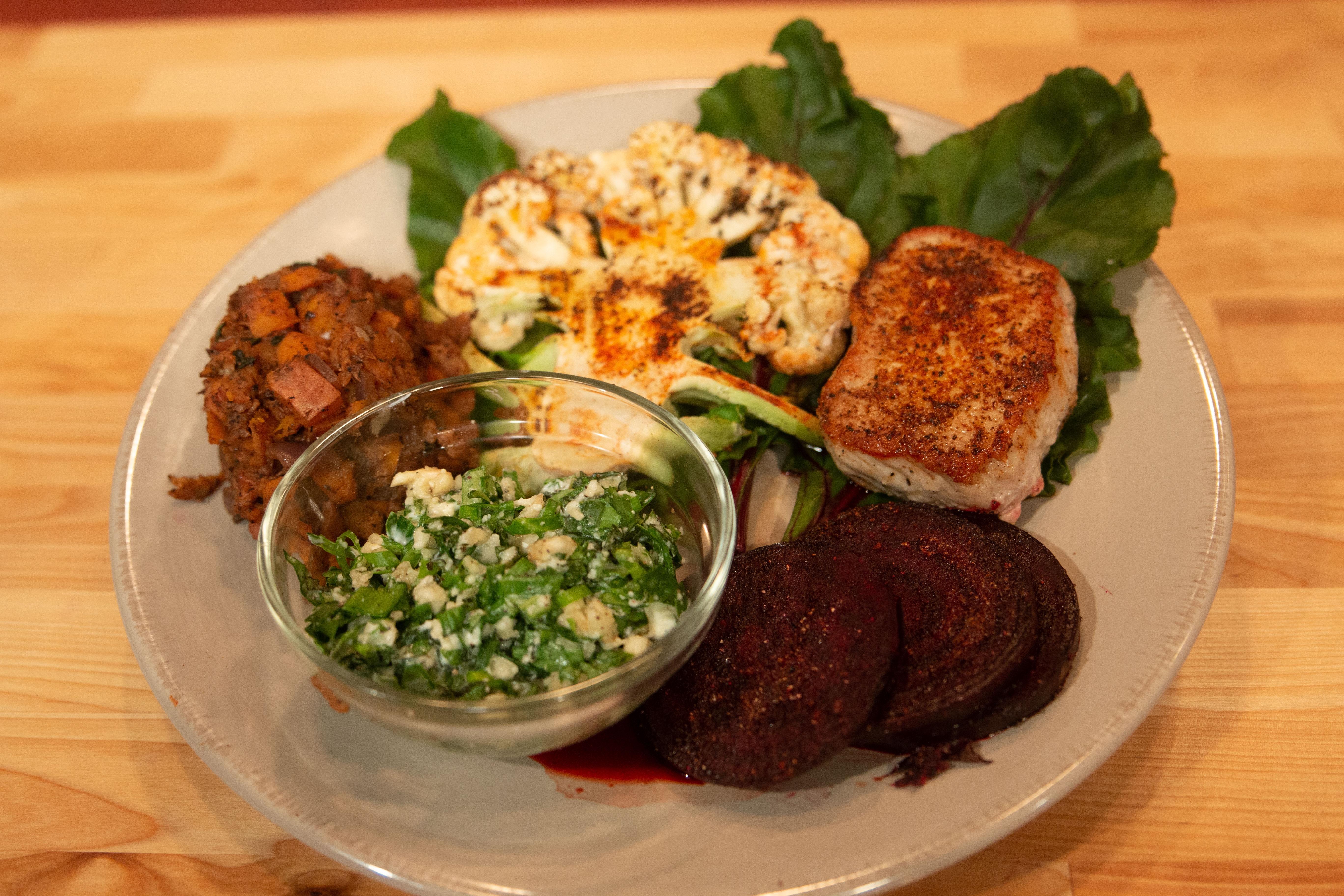 Grilled Cauliflower with Lean Pork Loin