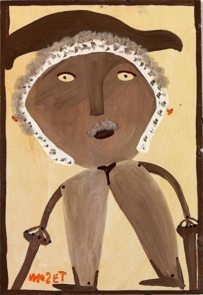 Mose Tolliver, Self-Portrait, 1985, oil on fiberboard with human hair.