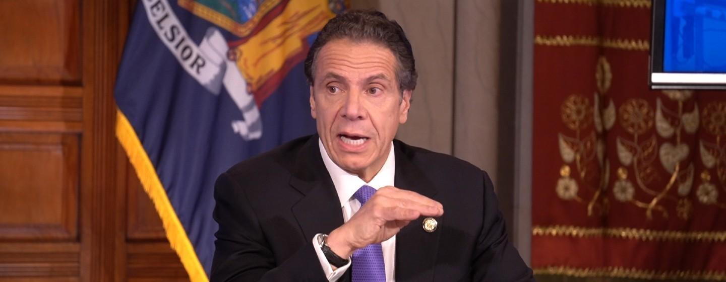 Gov. Andrew Cuomo speaks to reporters Wednesday, April 1, 2020.