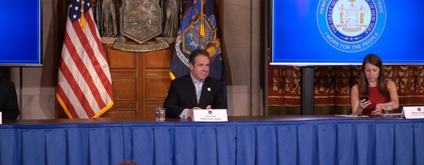 Gov. Andrew Cuomo speaks to reporters