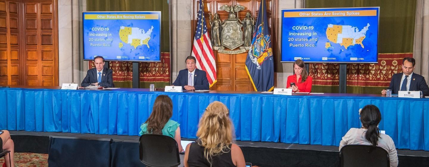 Go. Andrew Cuomo addresses reporters
