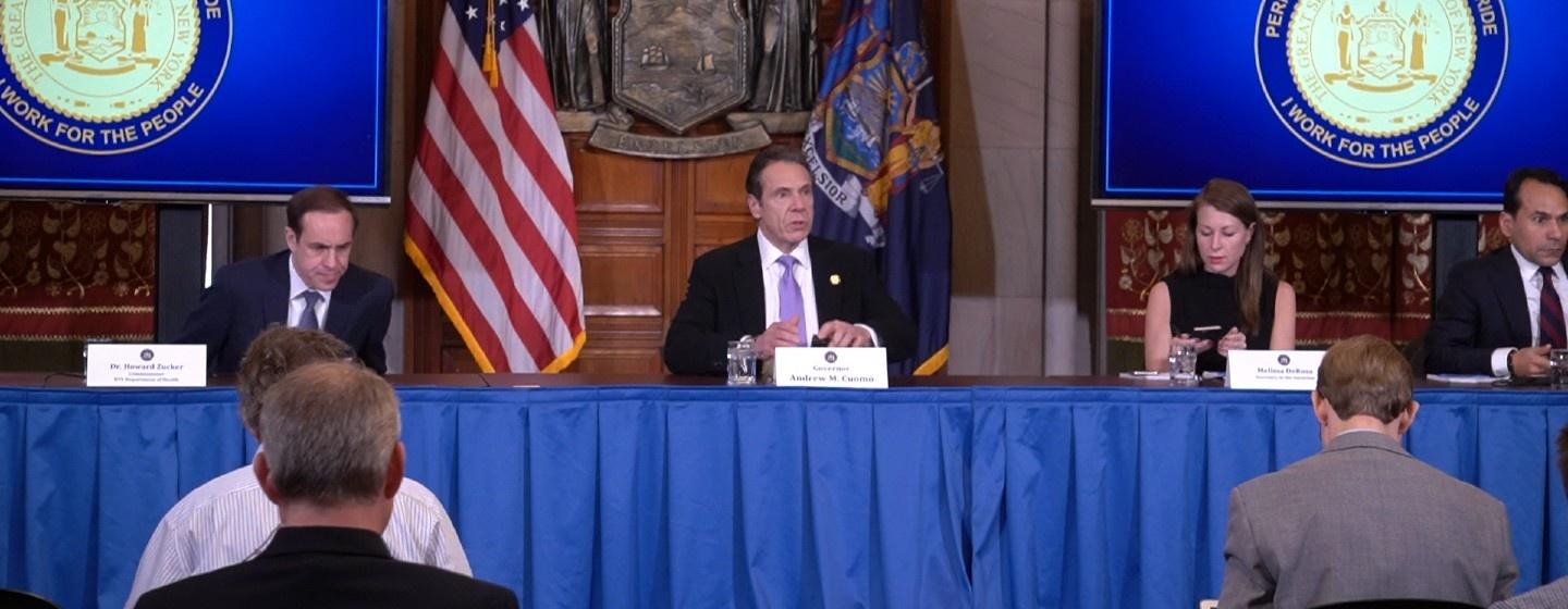 Gov. Andrew Cuomo speaks to reporters this week.
