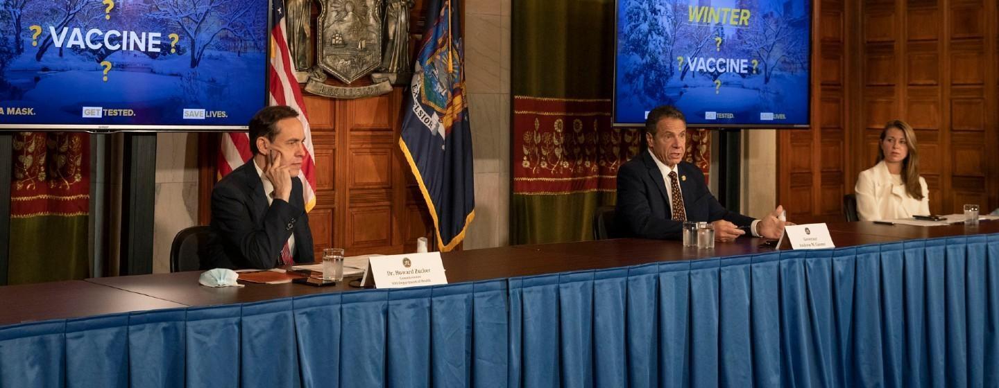 Gov. Andrew Cuomo speaks to reporters on Oct. 21, 2020.