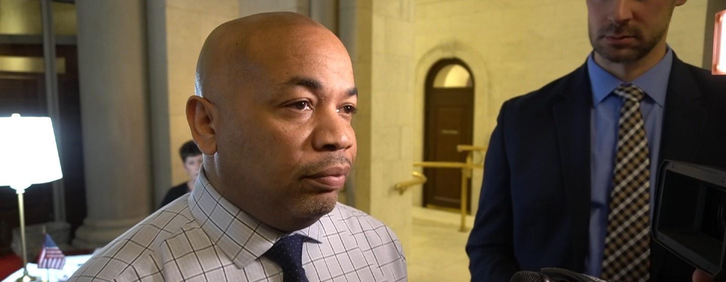 Assembly Speaker Carl Heastie speaks to reporters Tuesday, March 10.