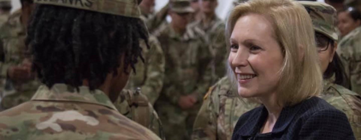 Senator Kristen Gillibrand speaking to troops