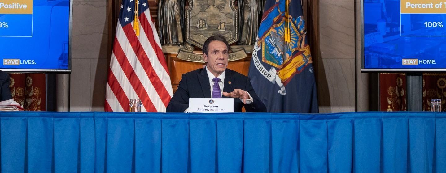 Governor Andrew Cuomo speaks to reporters