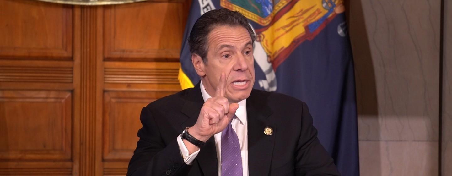Gov. Andrew Cuomo speaks to reporters on Friday, April 17, 2020.