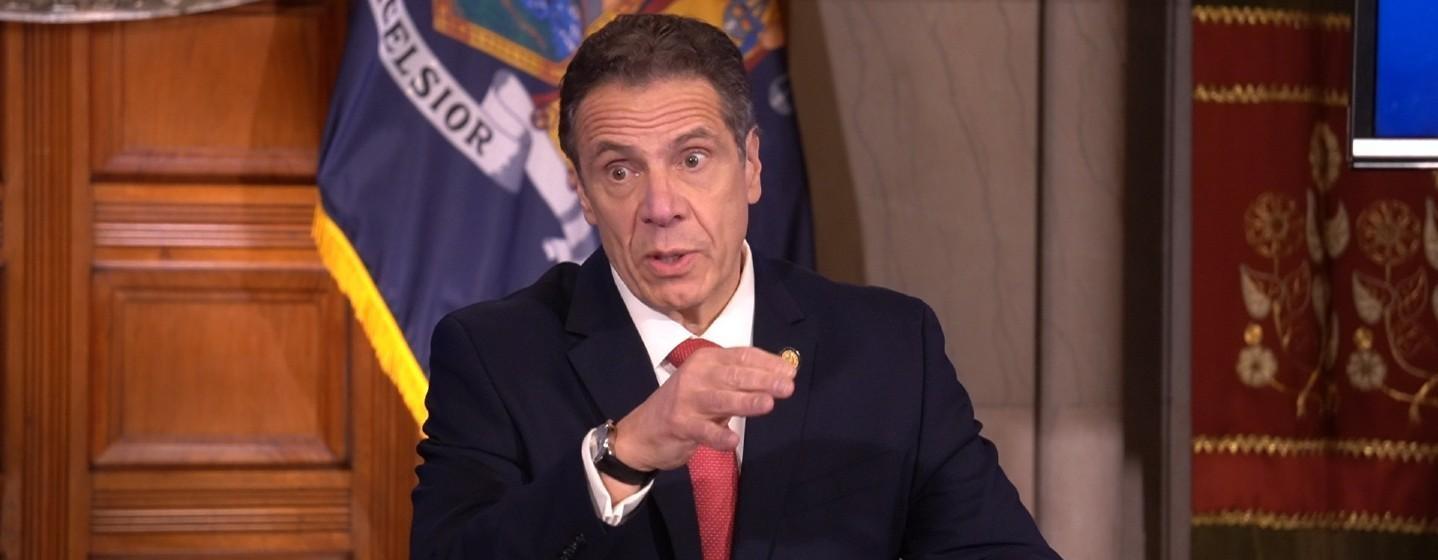 Gov. Andrew Cuomo speaks to reporters Monday, April 6, 2020.
