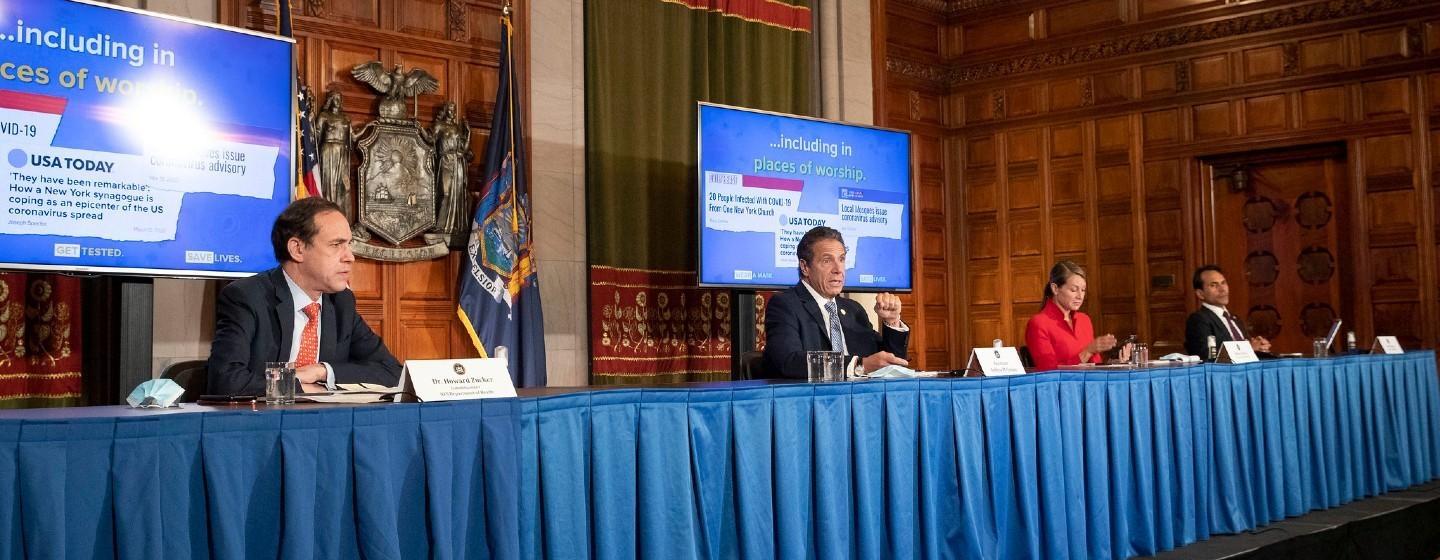 Gov. Andrew Cuomo speaks to reporters in Albany on Tuesday, Oct. 6, 2020.