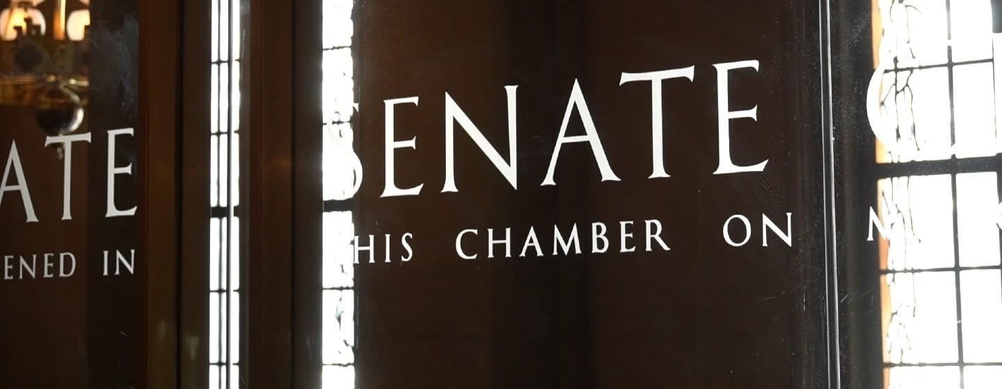 Close up of the Senate Chamber doors