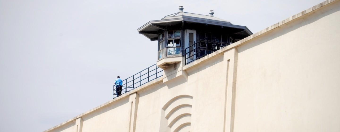 A prison guard keeps watching over the grounds at Clinton Correctional Facility in Dannemora. Photo: Emily Russell