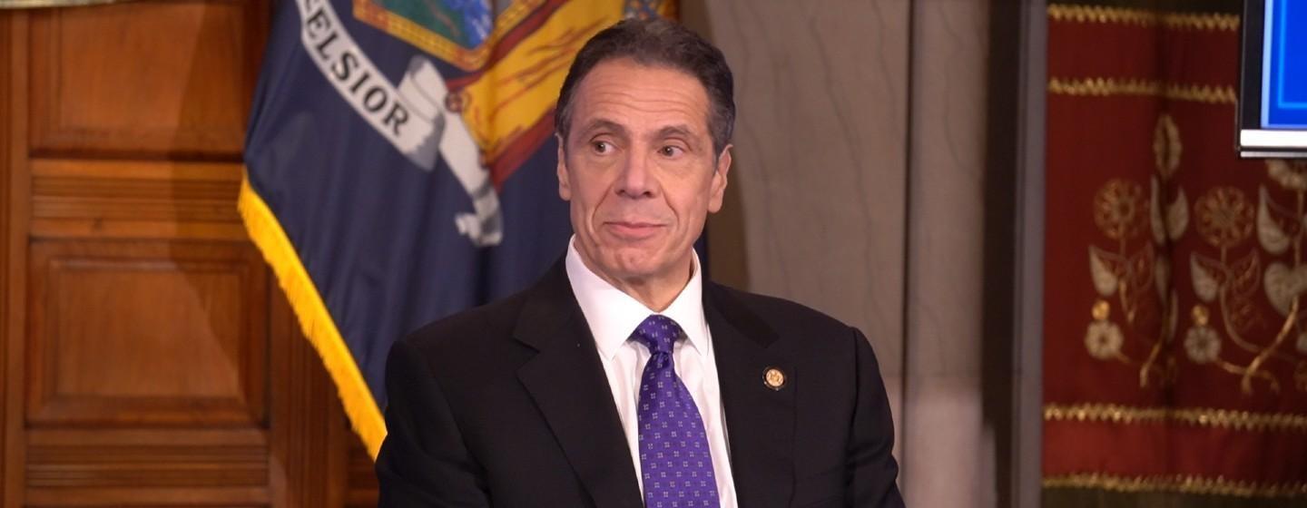 Gov. Andrew Cuomo speaks to reporters Friday, April 10, 2020.