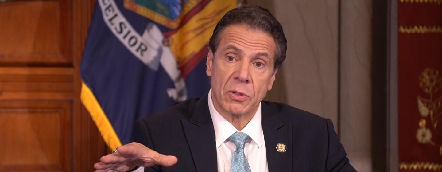 Gov. Andrew Cuomo speaks to reporters on Wednesday, March 25, 2020.