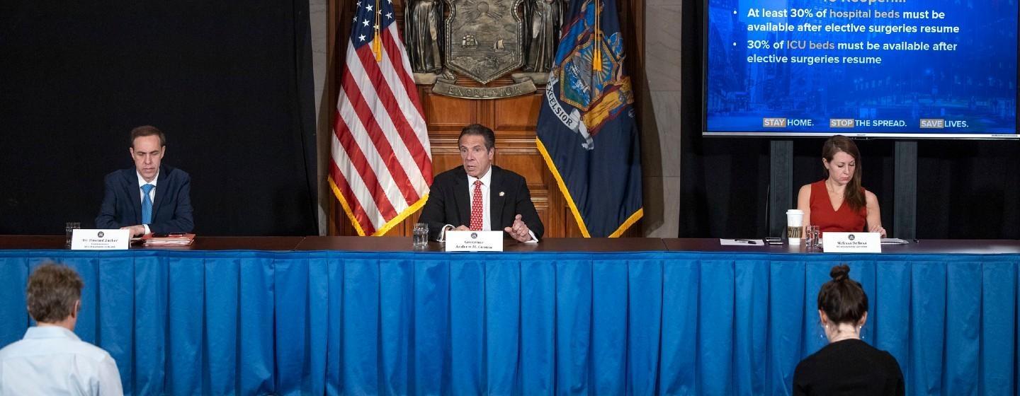 Gov. Andrew Cuomo speaks to reporters