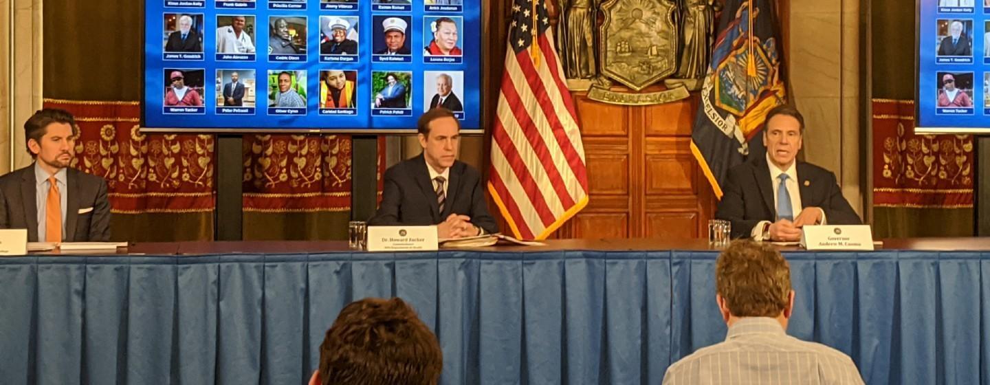 Gov. Andrew Cuomo speaks to reporters Wednesday April 8, 2020.