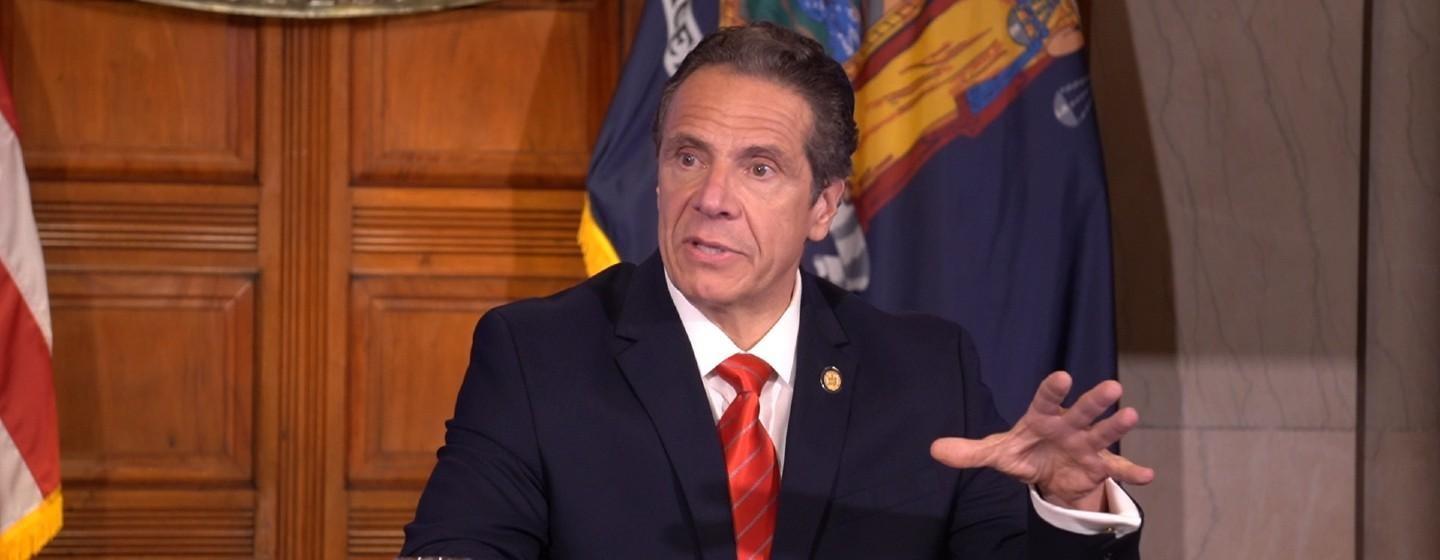 Gov. Andrew Cuomo speaks to reporters on Friday, May 1, 2020.