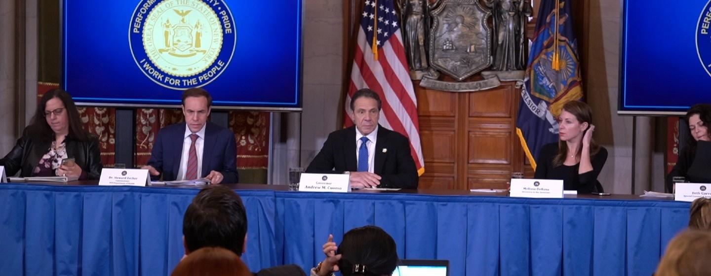 Gov. Andrew Cuomo speaks to reporters Tuesday, March 10, 2020.