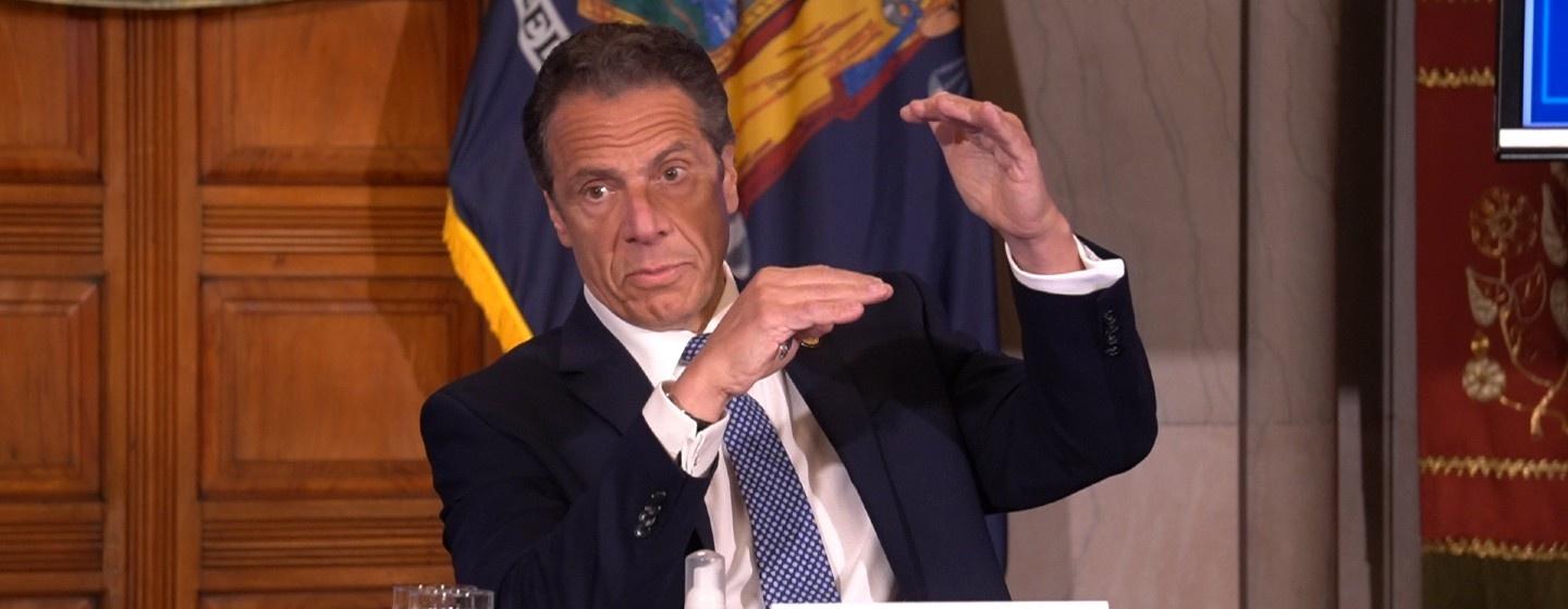 Gov. Andrew Cuomo speaks to reporters Wednesday, May 20, 2020.