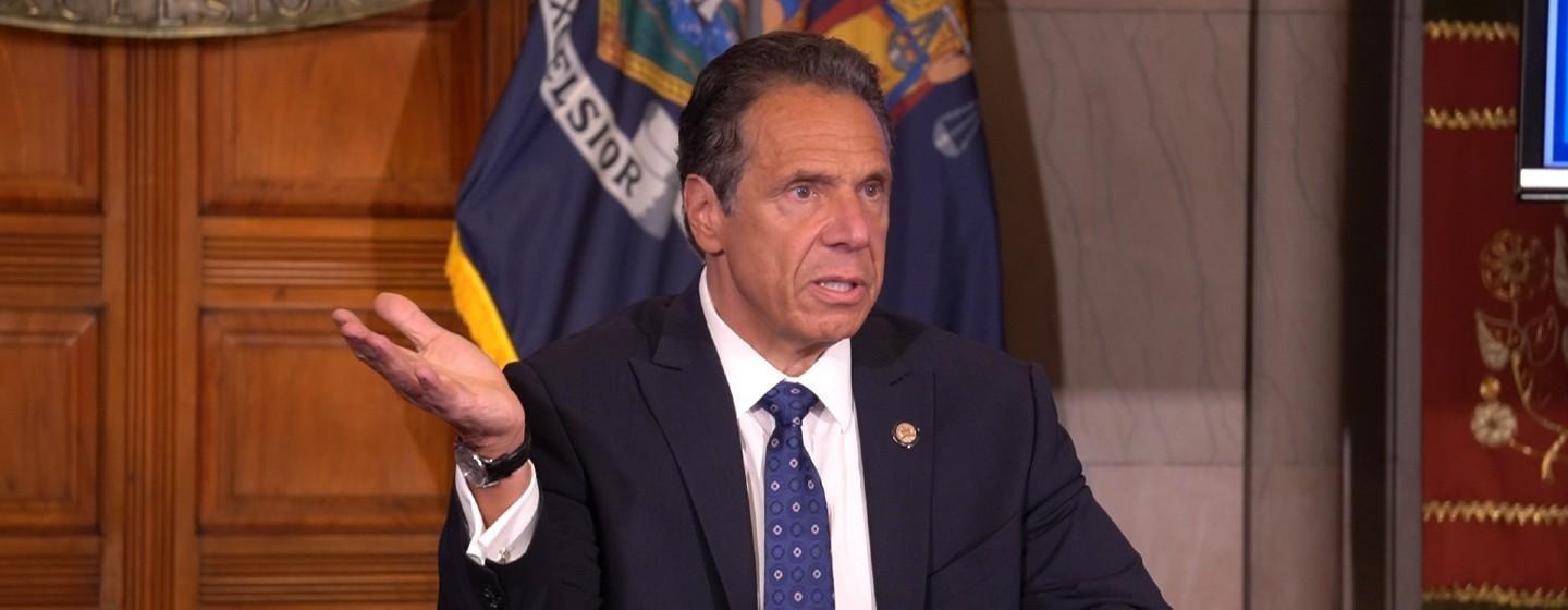 Gov. Andrew Cuomo speaks to reporters on Thursday, June 4, 2020.