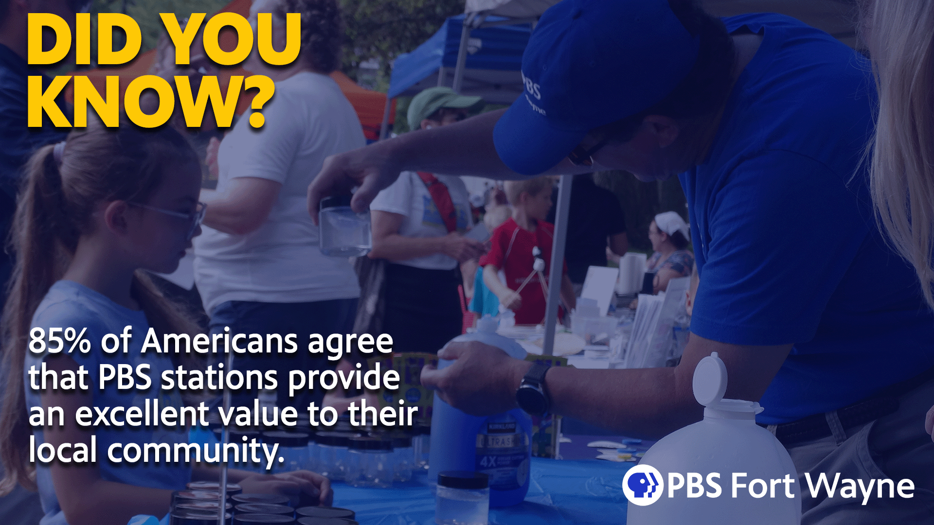 Did You Know? 85% of Americans agree that PBS stations provide an excellent value to their community.