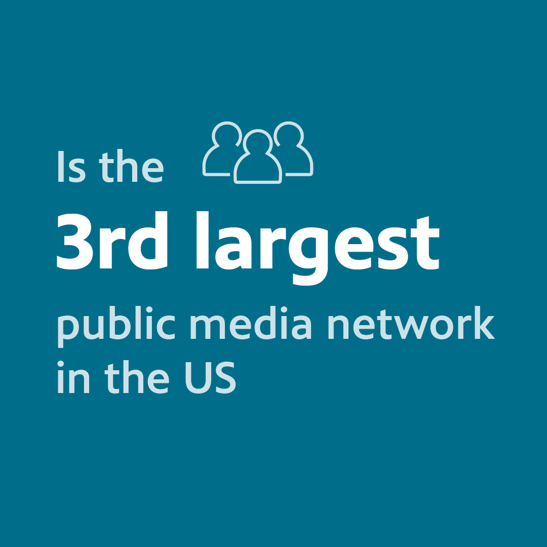 A square image with a red background. In white text: Proud to be the 3rd largest PBS Member Station in the U.S.