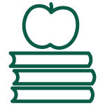 apple on top of books, education icon