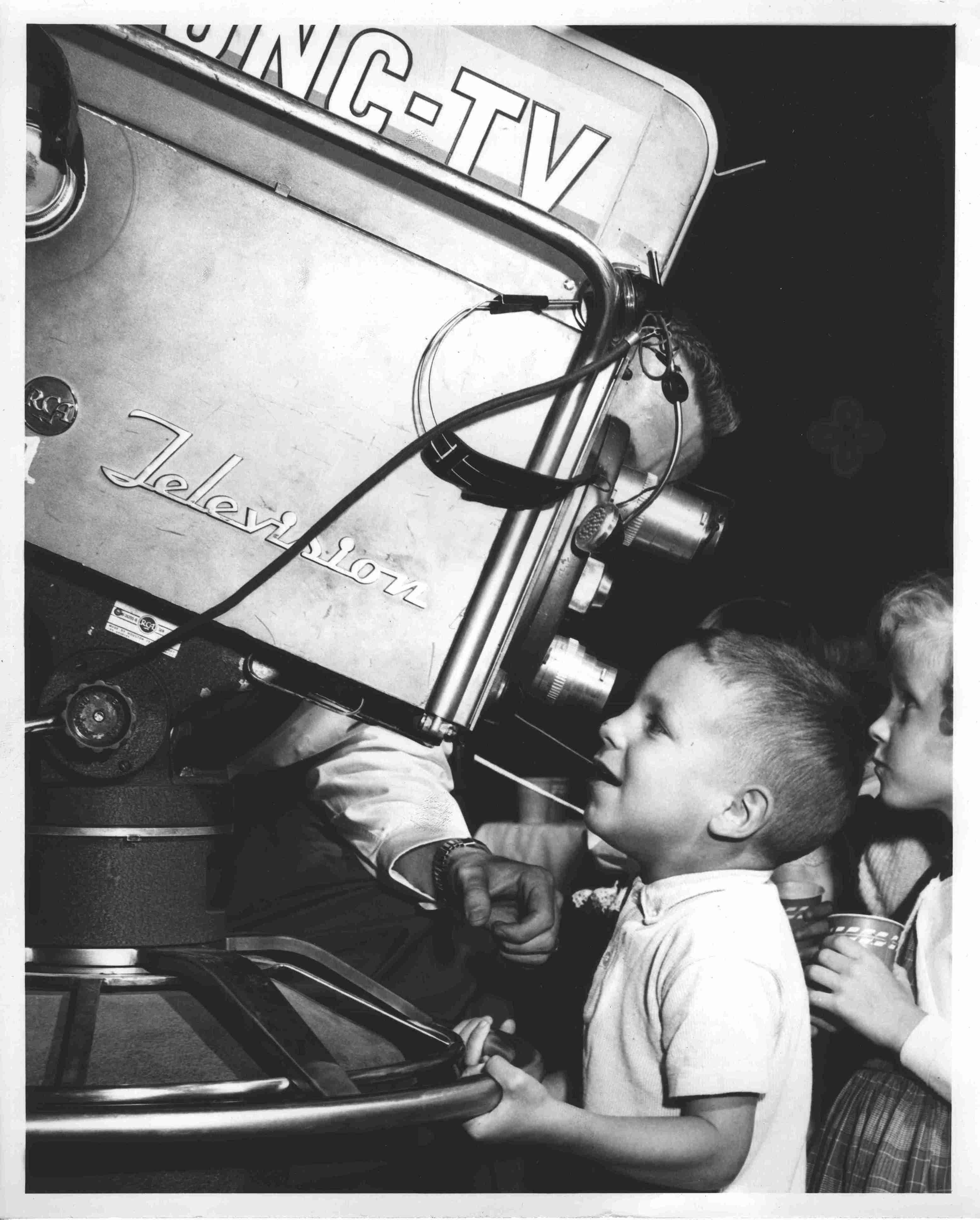 School children touring WUNC-TV Chapel Hill in 1950s.