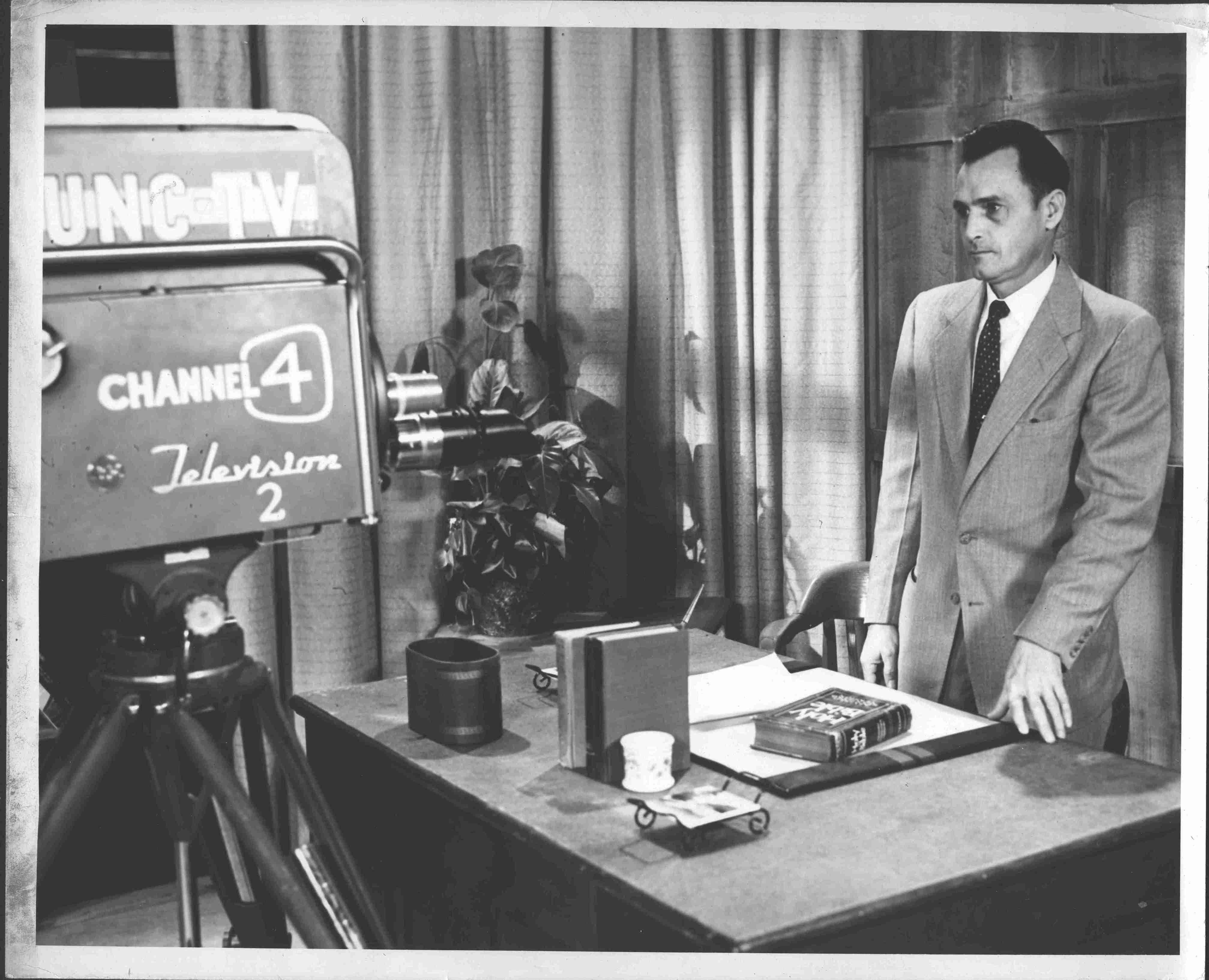 Bernard Boyd recording an episode of “Dr. Boyd and the Bible” in the 1960s.