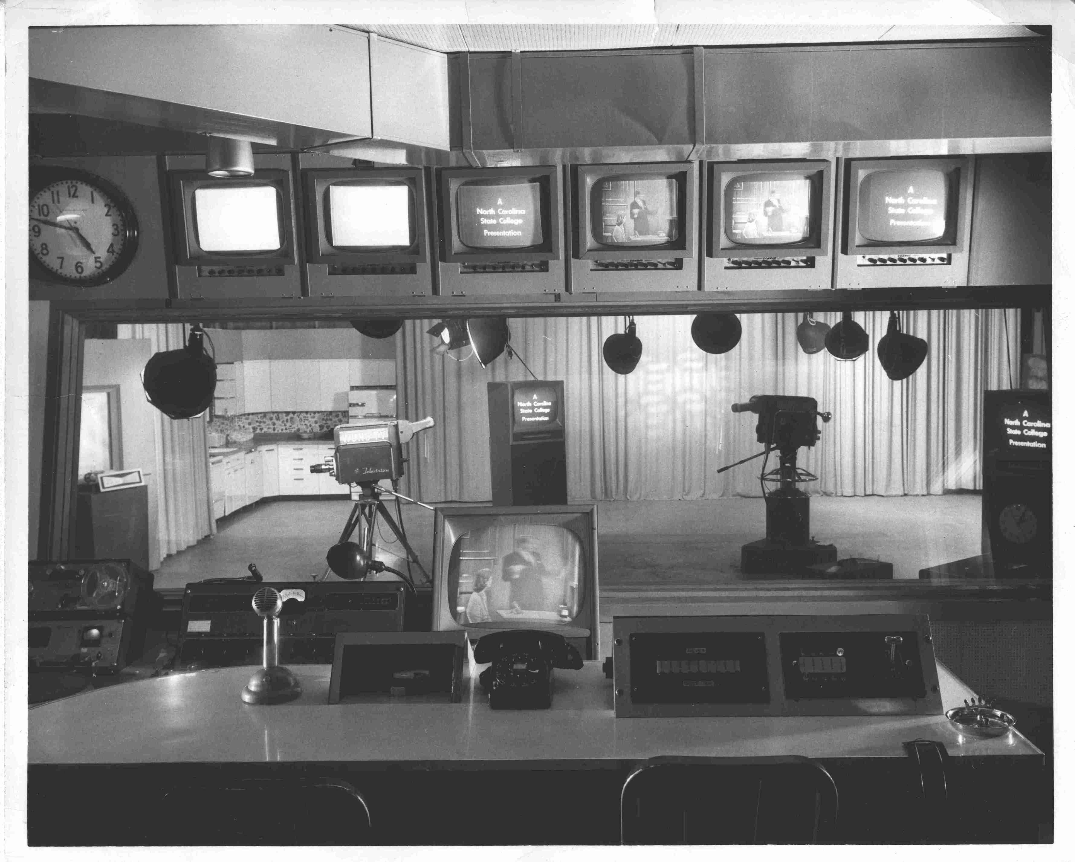 WUNC Chapel Hill Studio’s control room and studio in the 1950s.