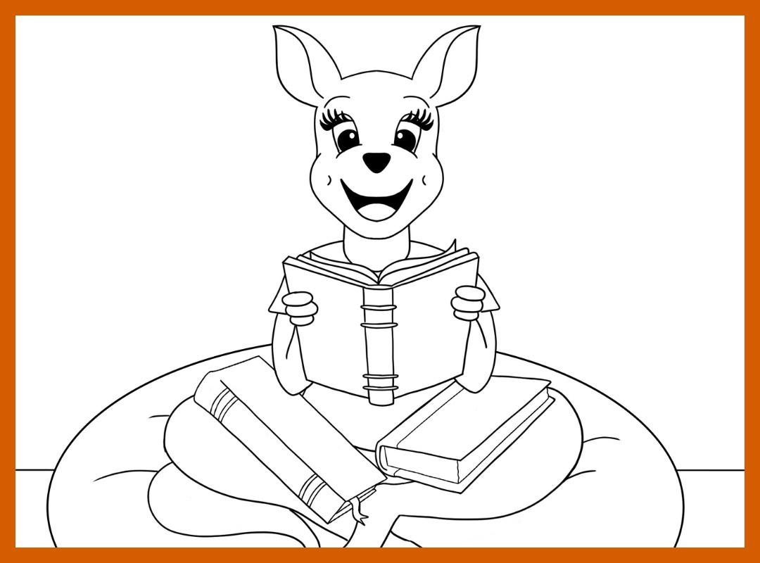 Download a coloring page of Read-a-Roo reading.