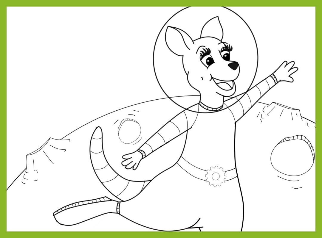 Download a coloring page of Read-a-Roo as an astronaut.