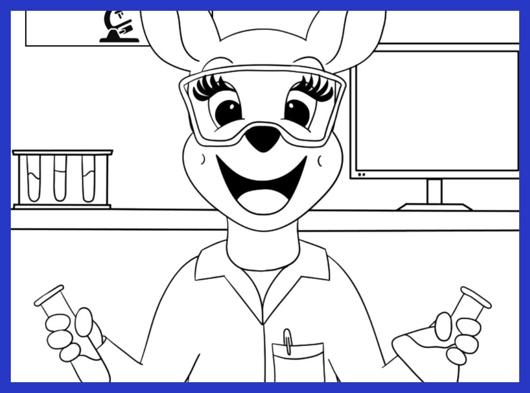 Download a coloring page of Read-a-Roo as a scientist.
