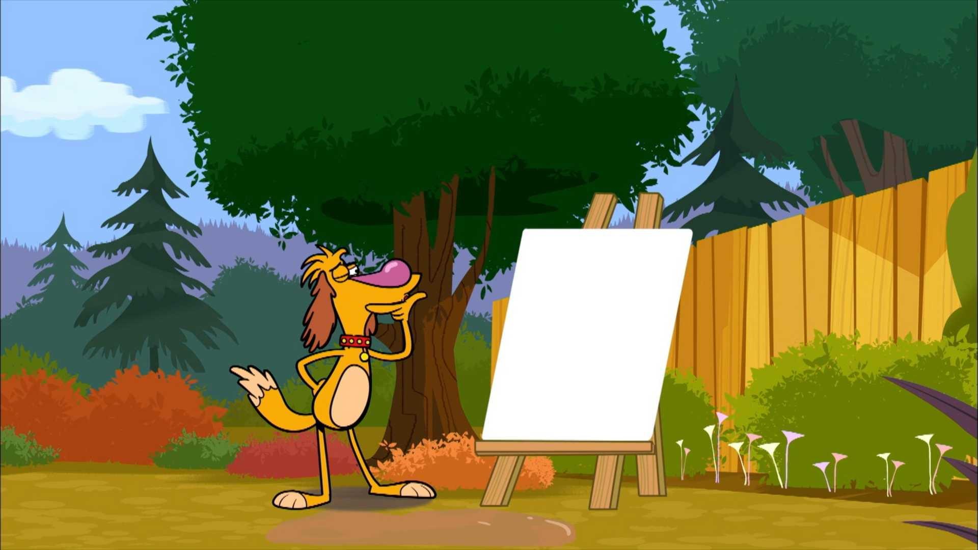 Nature Cat with an easel in autumn landscape