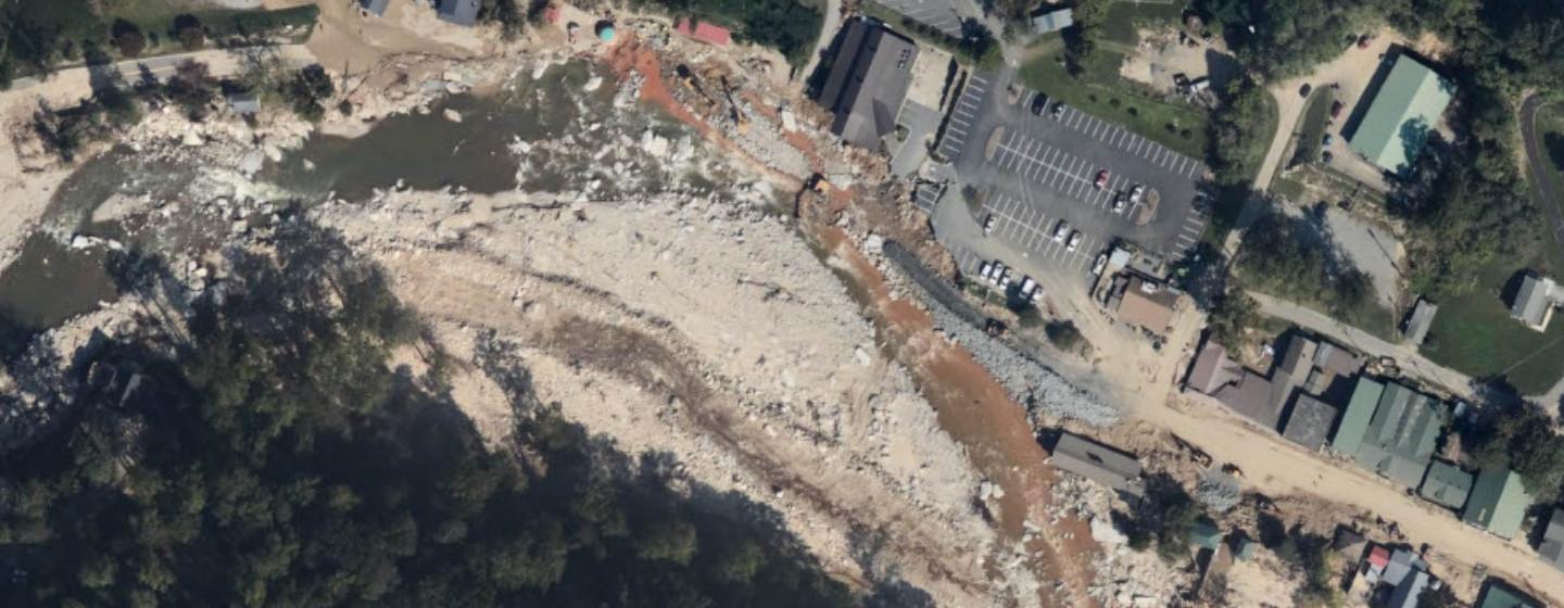 Downtown Chimney Rock after Hurricane Helene.