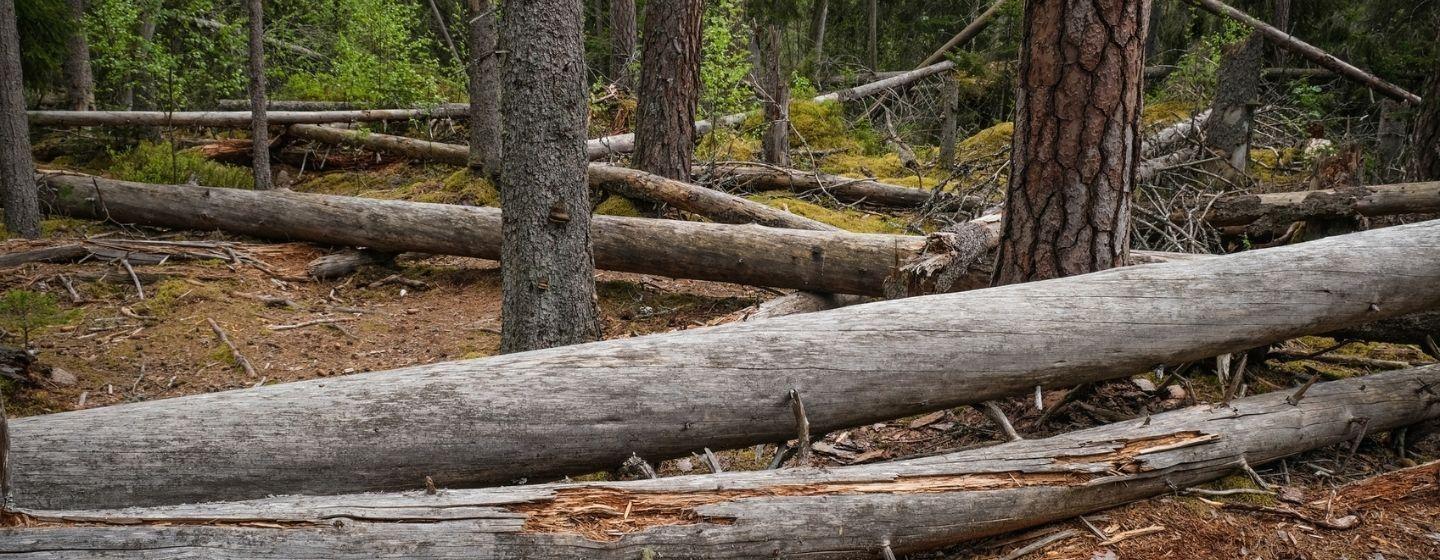 Downed trees in a forest.